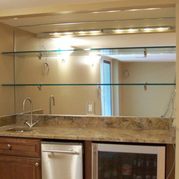 Bar Mirror With Glass Shelves Patriot, Wall Mounted Glass Shelves For Bar