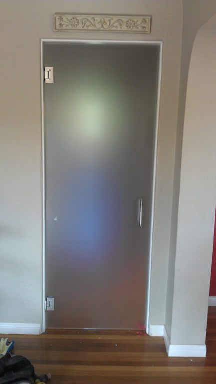3/8 Acid Etched tempered glass door with brushed nickel hardware