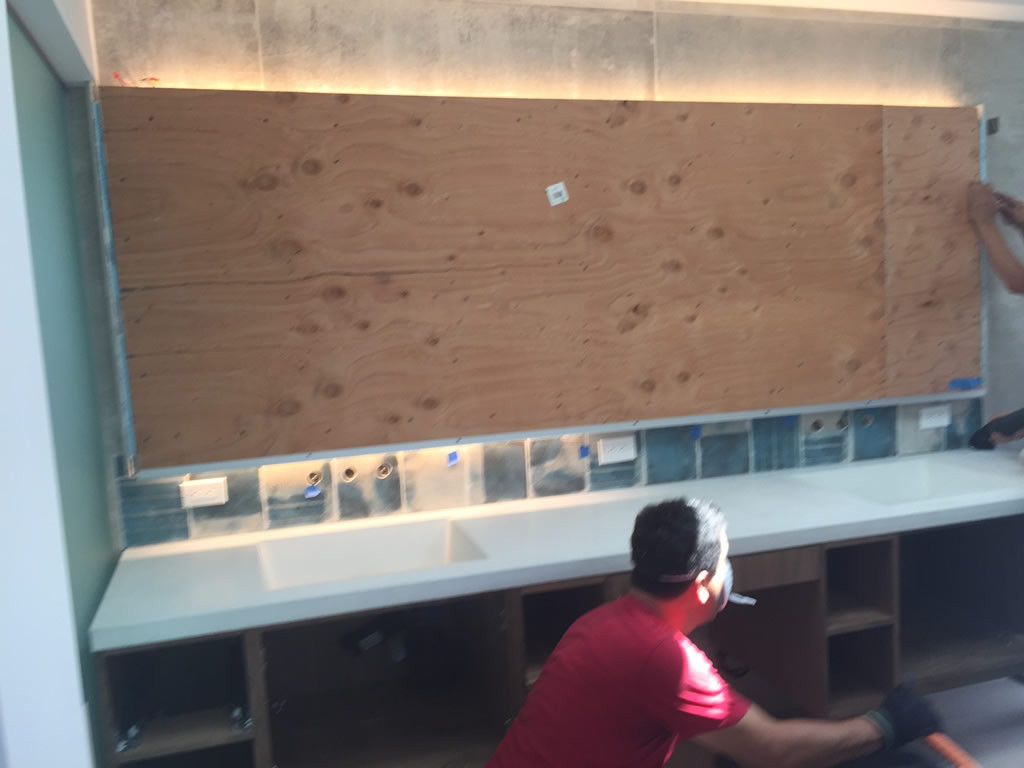 Floating Backlit Wall For Mirror Installation